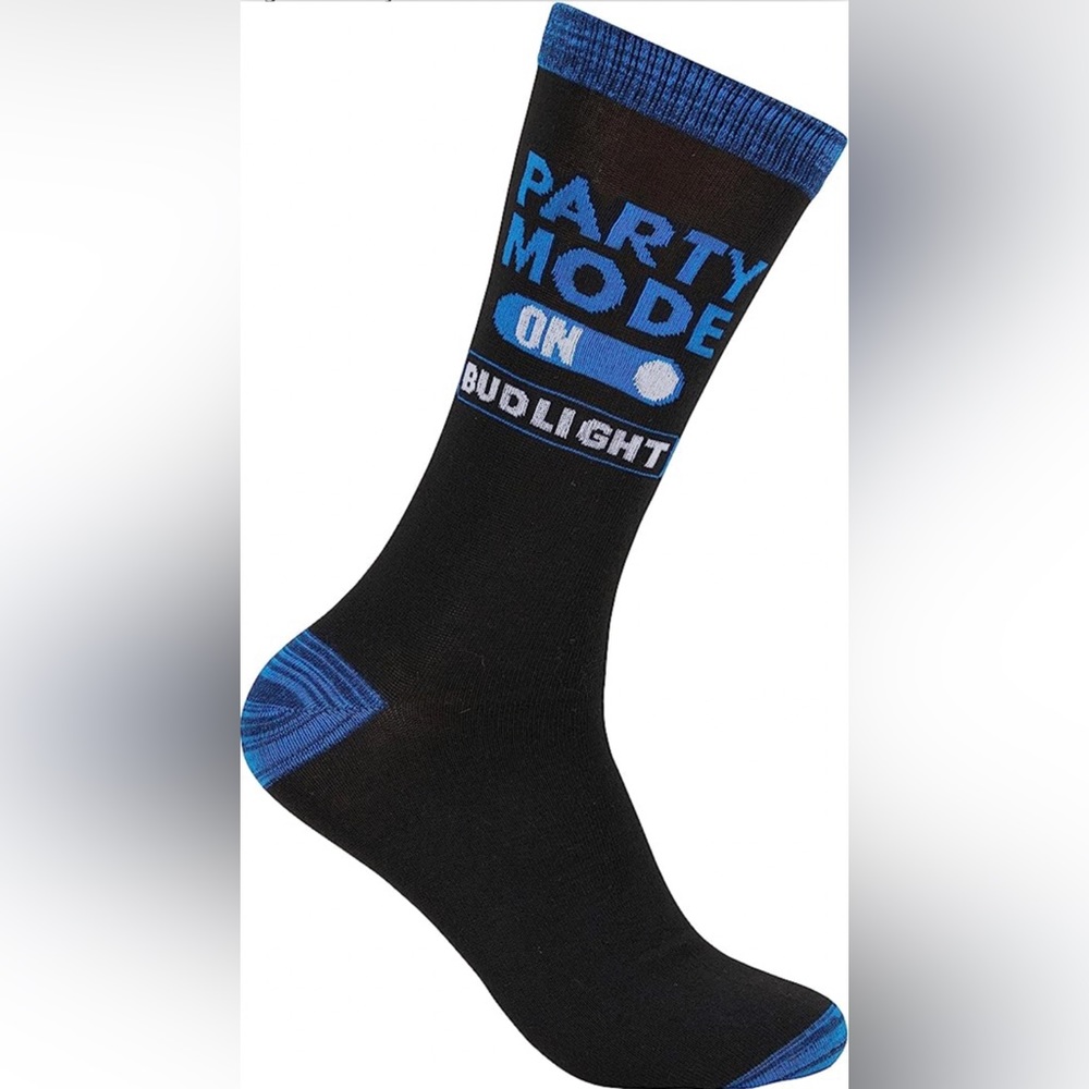 Bud Light Party Mode On - Novelty Crew Socks - One Size Fits Most (6-12)